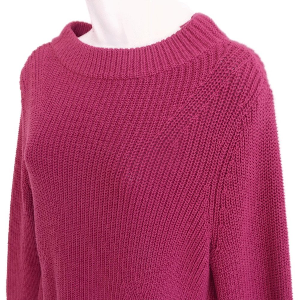 Talbots Heavy Knit Sweater Cotton Vents Contrasting Chain Stitch Design Swing L